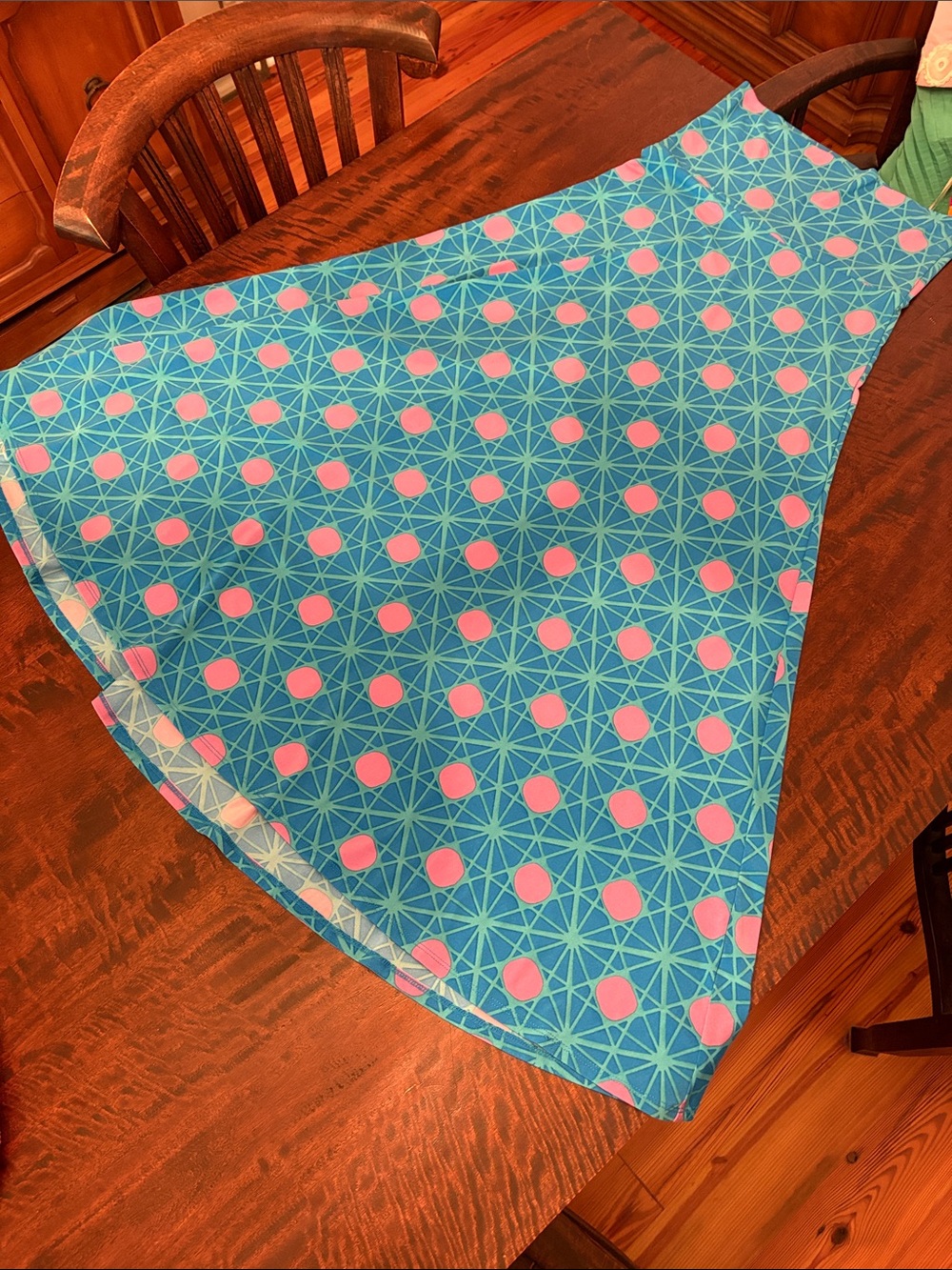 LuLaRoe Blue Maxi Skirt with Pink Dot Geometric Print Small